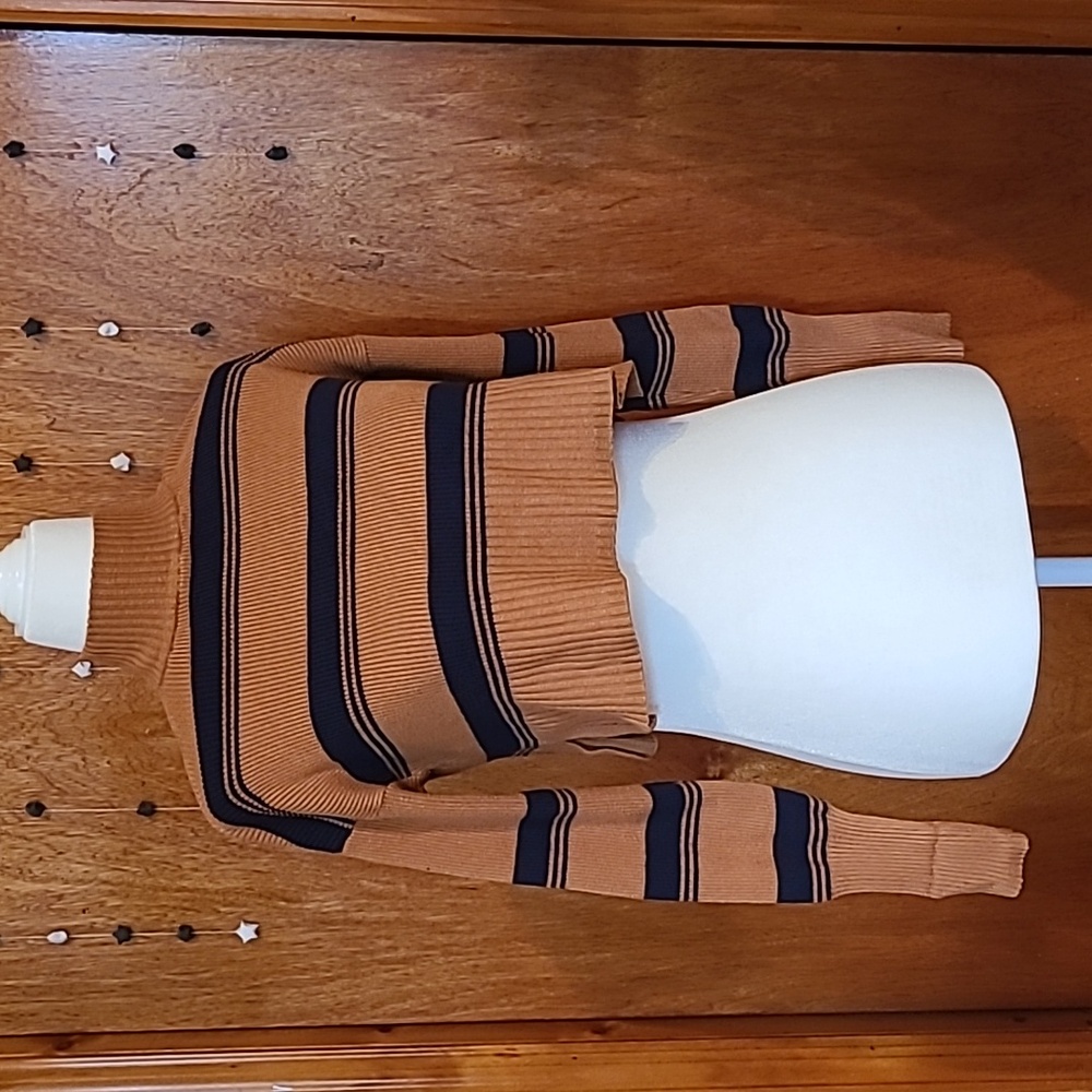 Cropped Striped Mock Turtleneck Sweater